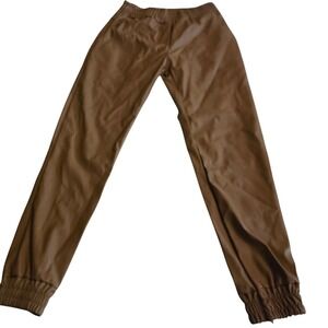 Mio Milano Faux Leather Jogger Pants Camel Brown Elastic Waist Vegan Leather L